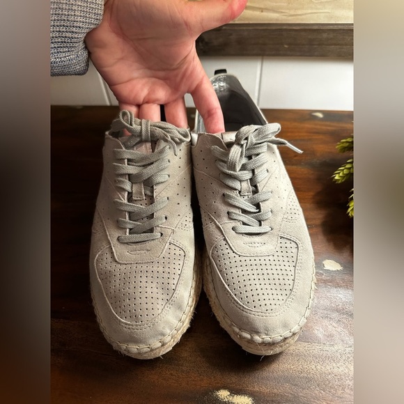 Women's Grey Suede Espadrille Sneakers Platform Lace Up Comfort Casual Shoes 8 - Picture 3 of 4